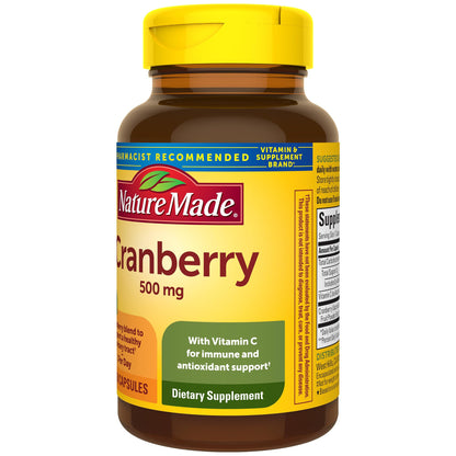 Nature Made Cranberry Supplement 500mg with Vitamin C for Immune & Antioxidant Support, Cranberry Blend for Urinary Tract Health, One Per Day, 60 Capsules