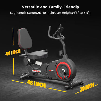 VANSWE Recumbent Exercise Bike for Seniors, Recumbent Stationary Bikes for Home with 450 LBS Weight Capacity, Backlit Monitor with 19 Built-In Programs, Bluetooth App Connectivity and 16-Level Electronically Controlled Magnetic Resistance