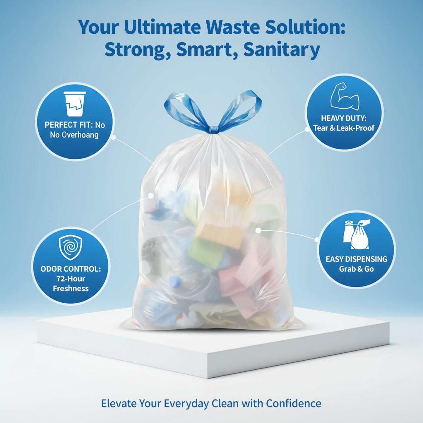T.FORING 13 Gallon Trash Bags Drawstring 120 Count, 1.7 Mil Thick White Garbage Bags, Easy-Dispense Roll for Kitchen & Household Use, Resists Tears, Leaks and Punctures
