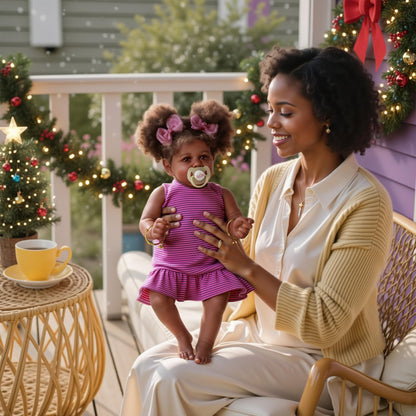 JIZHI Reborn Baby Dolls Black - 22 Inch Lifelike Soft Body Realistic-Newborn Baby Dolls Taupe Eyes Caramel Skin Tone Pink Striped Skirt Real Life and Toy Accessories Gift for Kids Age 3