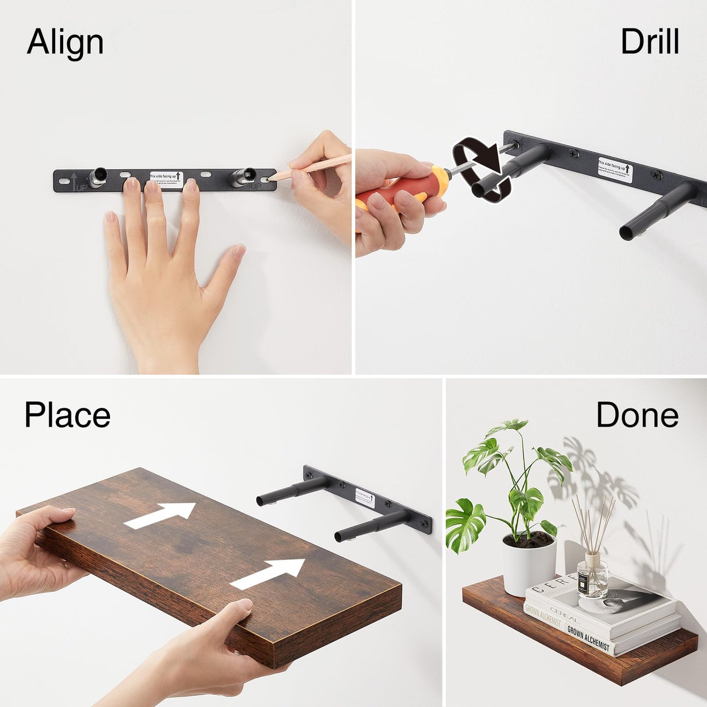 BAYKA Bathroom Floating Shelves for Wall – Bathroom Shelf Over Toilet Farmhouse Rustic Wood for Bedroom, Kitchen, or Living Room Decor – Rustic Brown, Set of 3, Sturdy Storage with 22lb Capacity