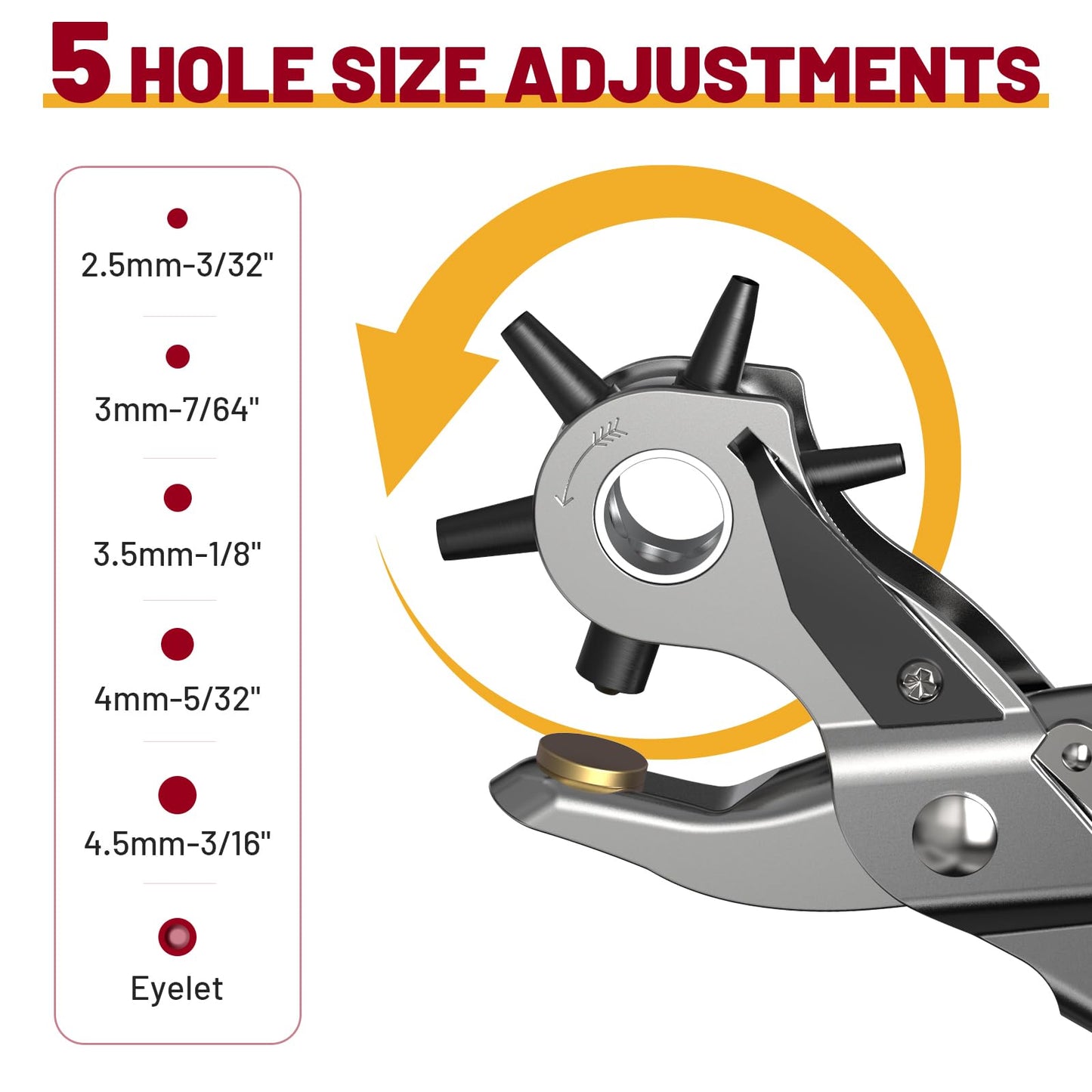 NEU MASTER 2 in 1 Leather Hole Punch Eyelet Tool Kit, 3/16" 4.5mm Revolving Hole Puncher, Eyelet Pliers, Metal Eyelets for Fabric Shoes Leather Clothes Belt