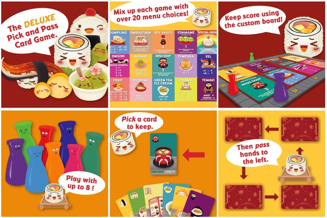 Sushi Go Party! - The Deluxe Pick & Pass Card Game by Gamewright, Multicolored