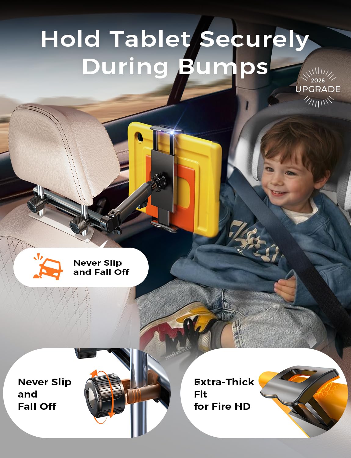 LISEN for iPad Holder Car Mount Road Trip Essentials Activities for Kids, Car Accessories for Women Interior, 3 in 1 Tablet Holder Backseat Camping Car Organizer Back Seat Headrest iPad Mount