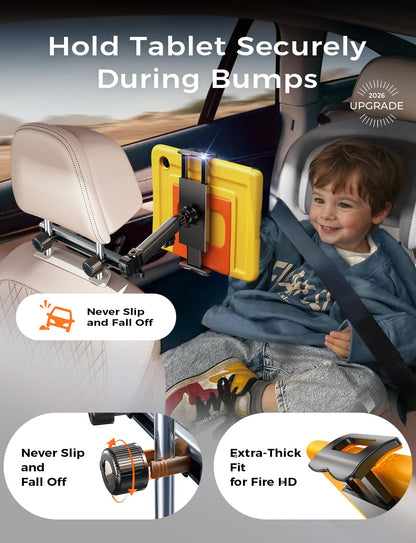 LISEN for iPad Holder Car Mount Road Trip Essentials Activities for Kids, Car Accessories for Women Interior, 3 in 1 Tablet Holder Backseat Camping Car Organizer Back Seat Headrest iPad Mount