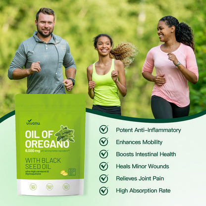 VivoNu Oil of Oregano Capsules | 6000mg Oil of Oregano with Black Seed Oil Softgels | Organic Wild Harvest Oregano | aceite de Oregano Pill| Non-GMO | Gluten Free Formula