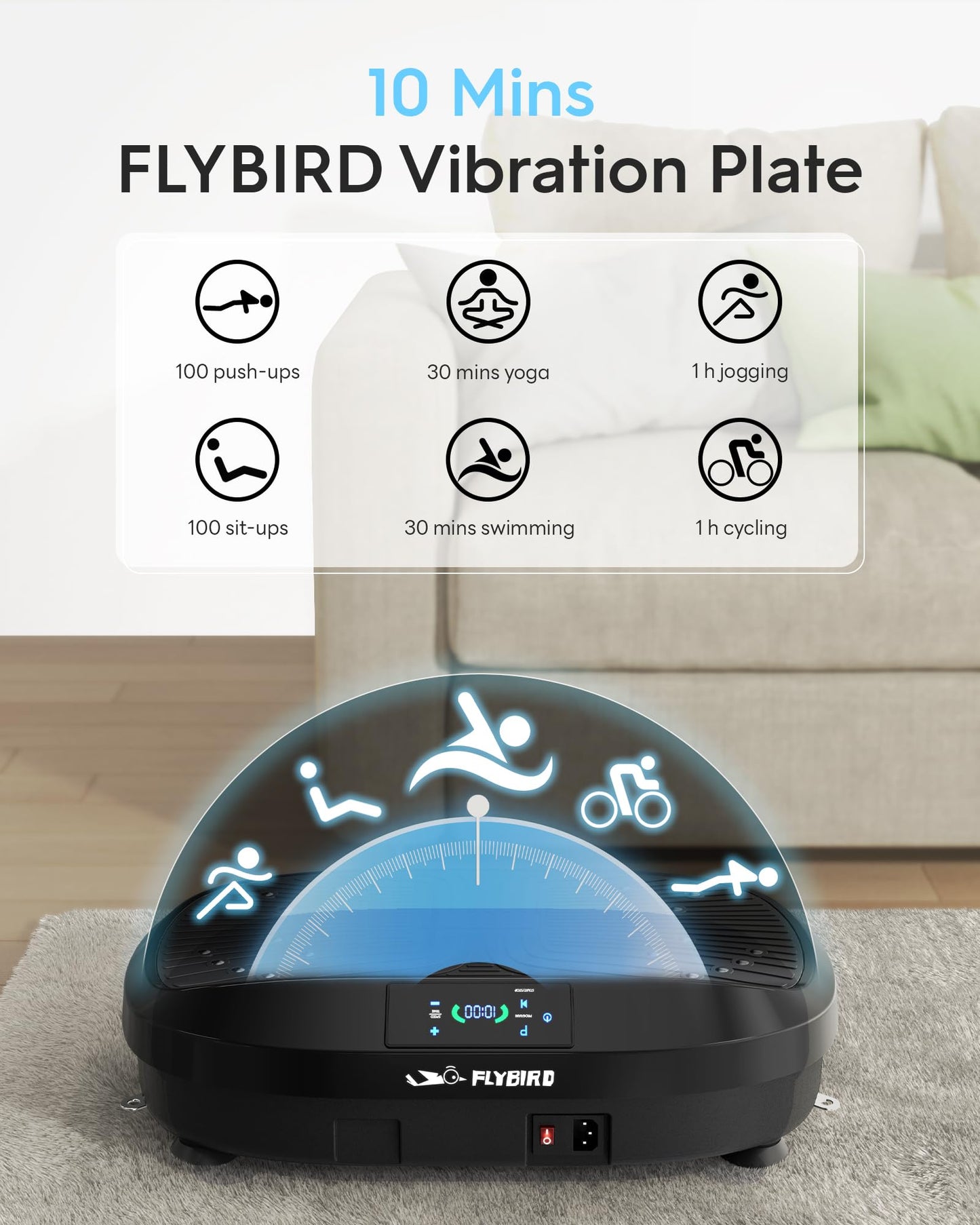 FLYBIRD Vibration Plate Exercise Machine, Lymphatic Drainage Machine, Whole Body Workout Vibration Platform w/ 2 Resistance Bands for Wellness and Fitness-Black
