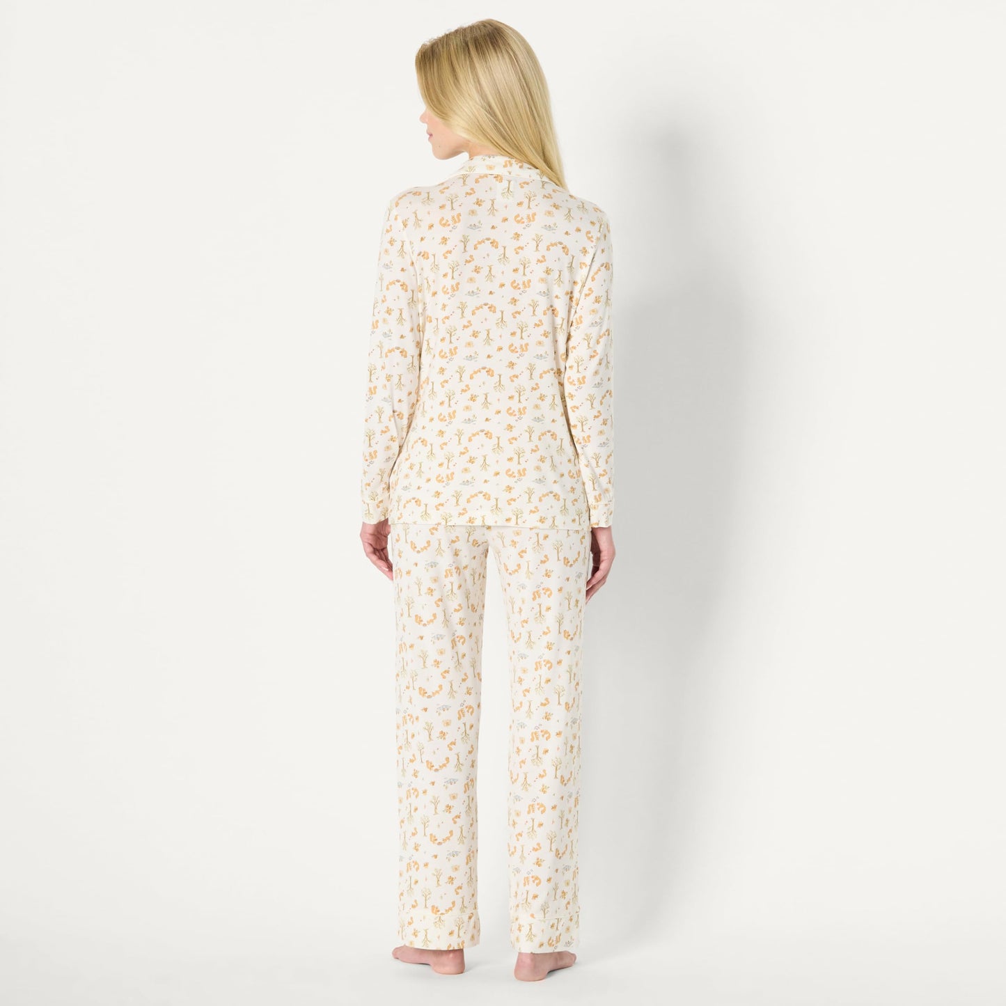 Amazon Essentials x Sofia Grainge Women's Stretch Modal Long-Sleeve and Full-Length Bottom Pajama Set, Ivory Squirrel Picnic, Medium