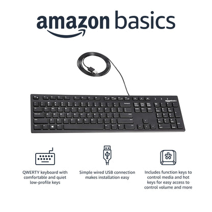 Amazon Basics Wired QWERTY Keyboard, Full-Sized, Black