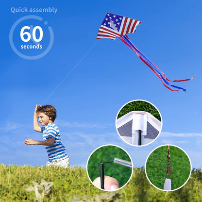 Kaiciuss American Flag Delta Kite for Kids & Adults Easy to Fly Large, The Easiest Single Line for Beach, it Comes with 300ft String Kite Handle
