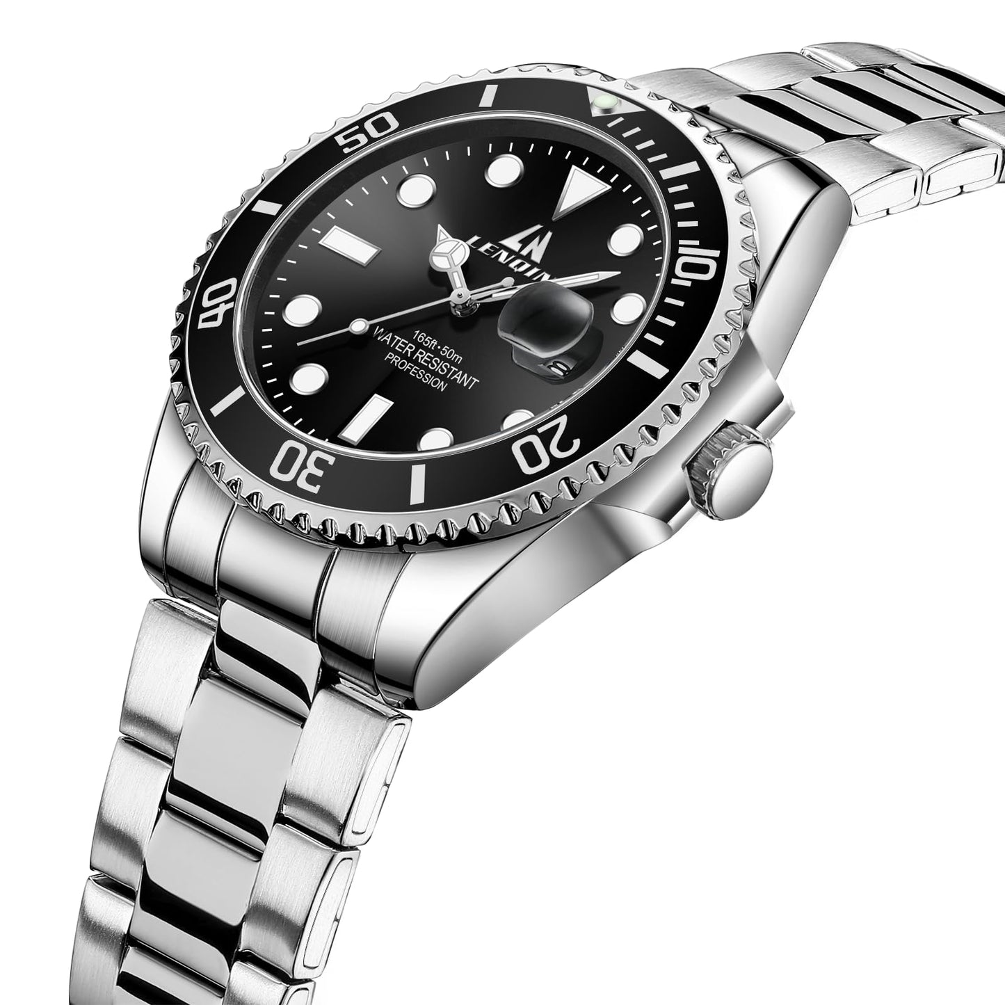 LN LENQIN Mens Watches Stainless Steel Waterproof Analog Quartz Watch for Men with Date Luminous Fashion Wristwatch