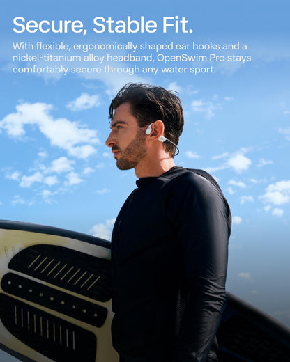 SHOKZ OpenSwim Pro - Open-Ear Bluetooth & MP3 Bone Conduction Sport Headphones, Swimming Headphones, IP68 Waterproof, White
