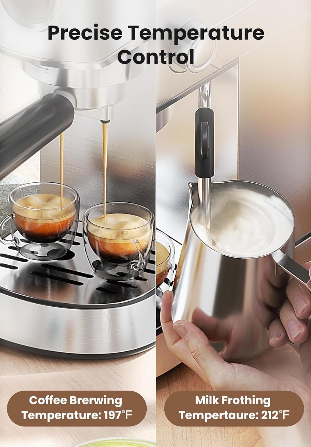 Gevi Commercial Espresso and Coffee Makers, Professional 20 Bar Espresso Maker with Milk Frother, Stainless Steel Expresso Coffee Machines for Home, Compact Cappuccino Machine, Great Gift