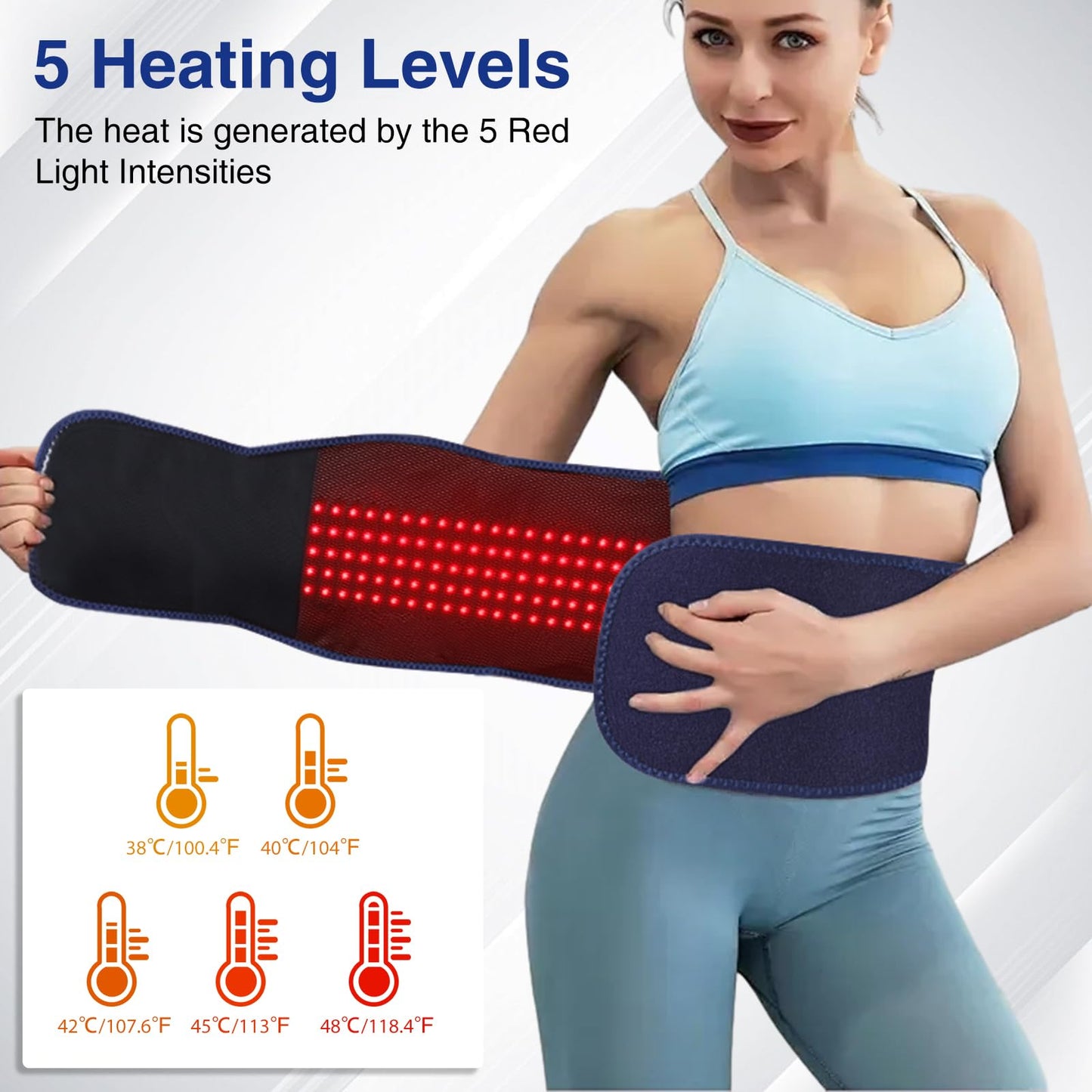 Cordless Back Massager Belt,FSA or HSA Eligible Red Light Therapy Massage Belt with 5 Heating Levels,3 Vibration Modes, Lower Back Massager for Pain Relief Deep Tissue,4 Motors,Battery-Powered (Blue)