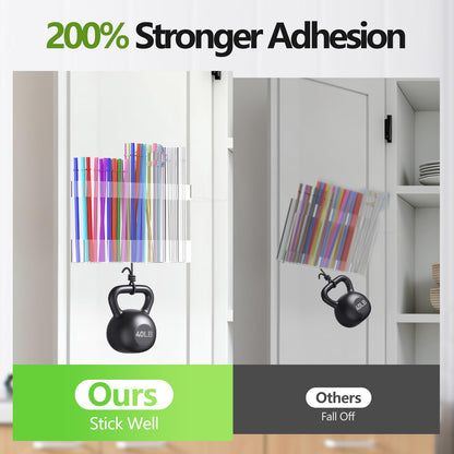 Rycid Straw Holder for Cabinet Door, 9.8” Adjustable Two-Part Large Acrylic Straws Organizer with Ultra Sticky Adhesive Strips, 2025 Reusable Straw Storage for Kitchen Cupboard(Transparent)