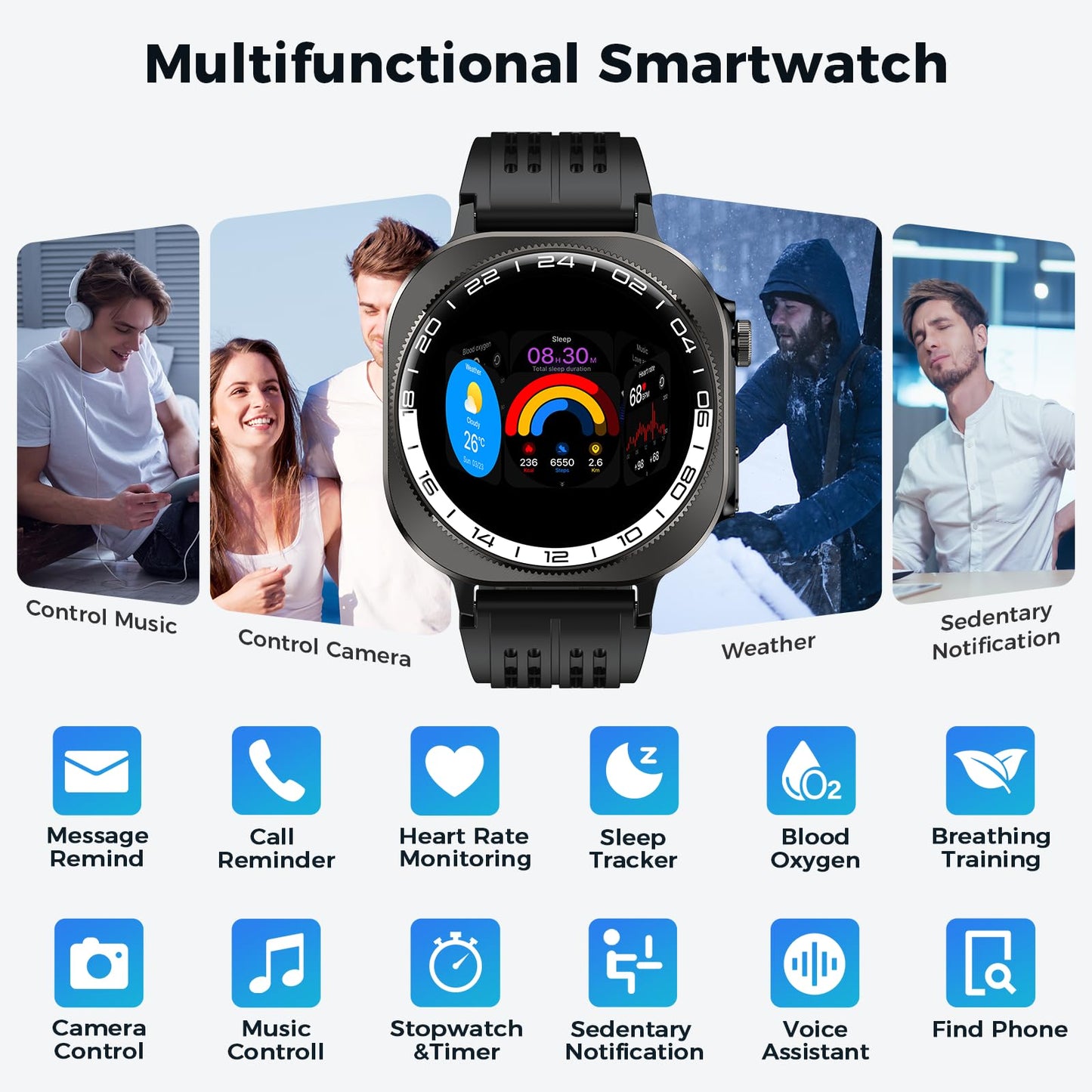 Smart Watch, 2025 AMOLED Screen 1.43" Smartwatch for Men Women (Answer/Make Call), 130+ Sport Modes Fitness Activity Tracker, Flashlight/660mAh/Heart Rate/Sleep Monitor, IP68 Waterproof Android iOS