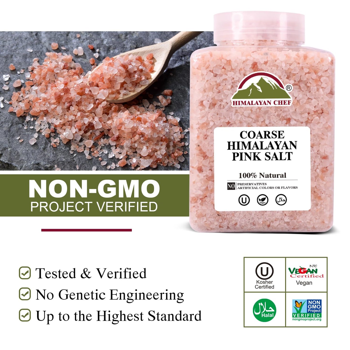 Himalayan Chef Pink Himalayan Salt Coarse Grain, Plastic Jar - 5 lbs. For Refill Grinders