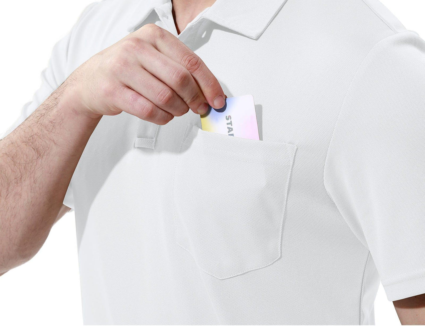Rdruko Men's Polo Shirts with Pocket Short Sleeve Collared Dry Fit Moisture Wicking Golf Polo Shirts(White, US XXXL)