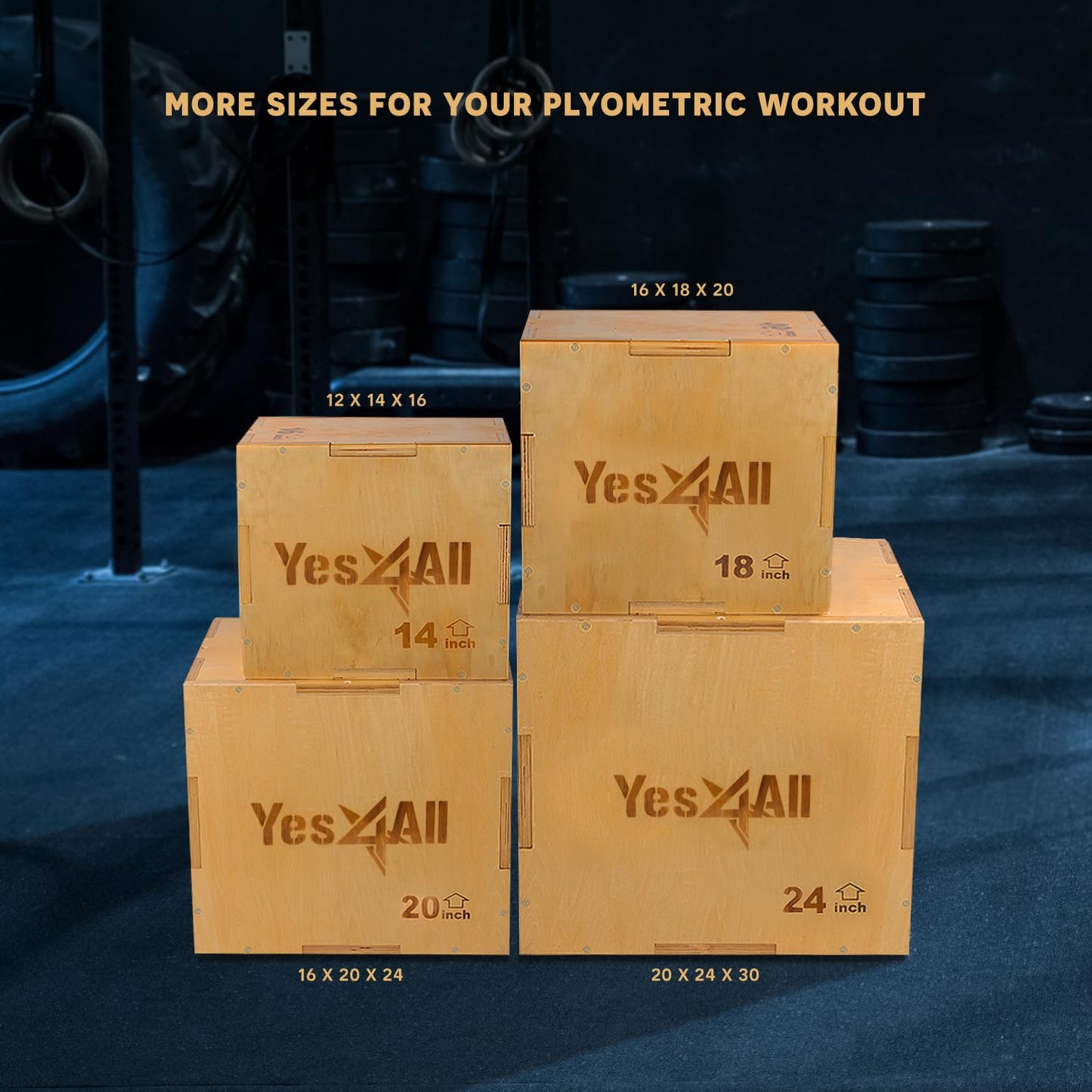 Yes4All 3 in 1 Wooden Plyo Box, Plyometric Box for Home Gym and Outdoor Workouts - 16x14x12