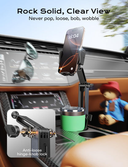 TAZENI 2-in-1 Cup Holder Cell Phone Holder for Your Car Bottle Friendly Cup Cell Phone Holder Mount for Car Height Adjustable Sturdy Fit 4-7 inches Phones