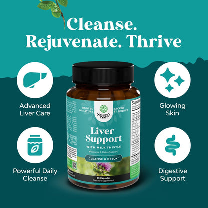 Liver Cleanse Detox & Repair - Milk Thistle Supplement for Digestion & Immune Health - Ginger Root, Choline & Dandelion Root - Herbal Liver Support with Silymarin, Beetroot & Artichoke - 70 Count