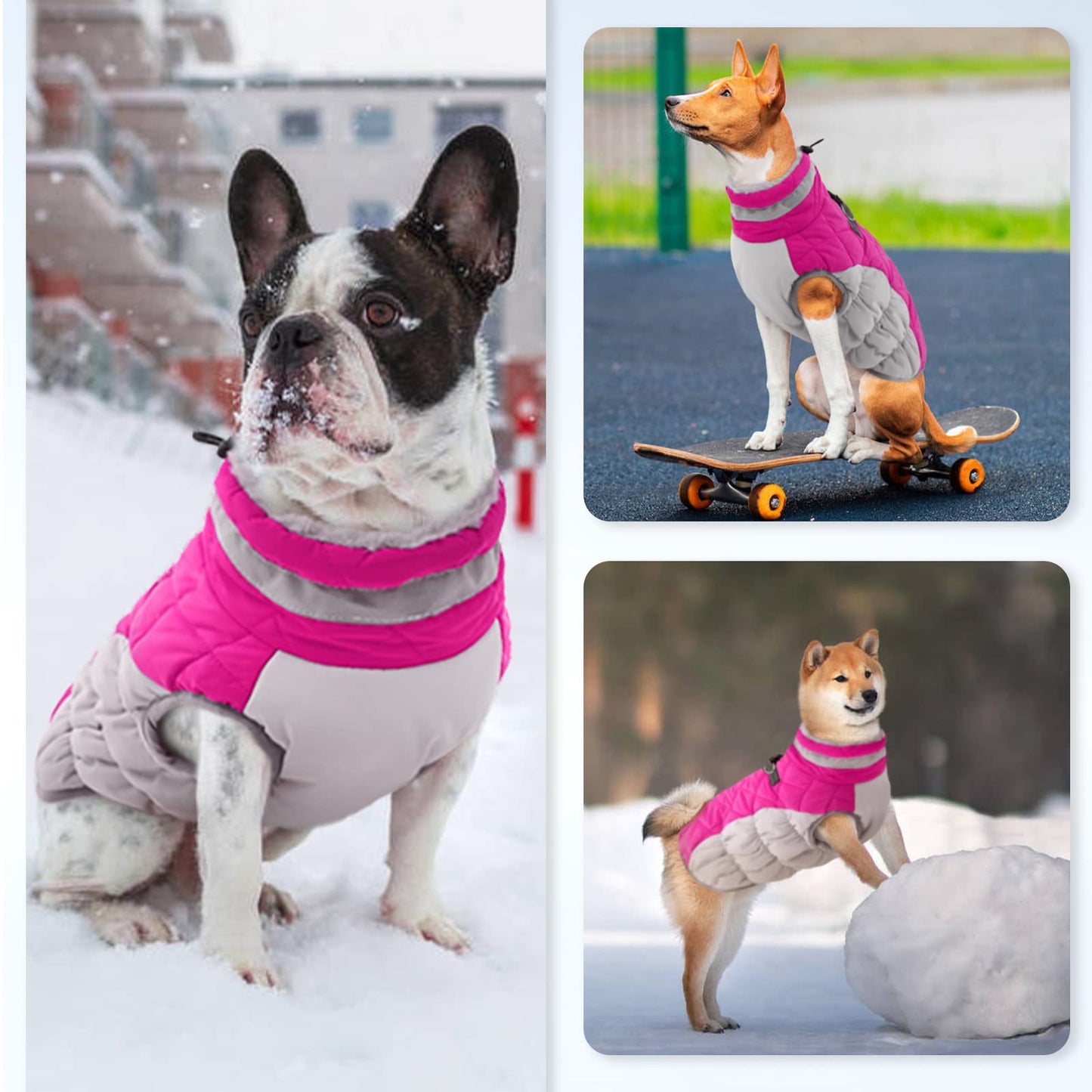 OUOBOB Dog Coat, Fleece Dog Vest with Harness Built in, Dog Cold Weather Coats, Dog Snowsuit Waterproof, Dog Coats for Small Dogs, Dog Winter Jacket Windproof, Dog Puffer Jacket Rose Red S