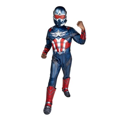 MARVEL Captain America Official Youth Halloween Costume - Premium Quality Padded Jumpsuit with Plastic Mask (L)