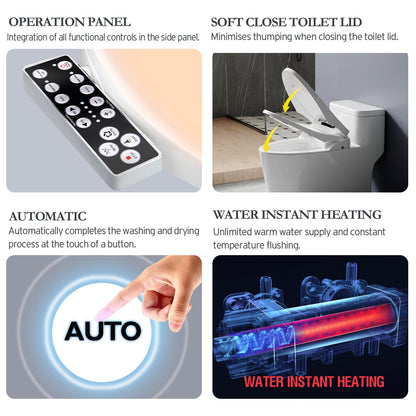 XCQQ Electric Heated Bidet Toilet Seat with Warm Water Wash, Warm Air Dryer, Soft Closed Lid, Night Light, LED Display, Toilet Seat with Bidet Requires Outlet - Elongated