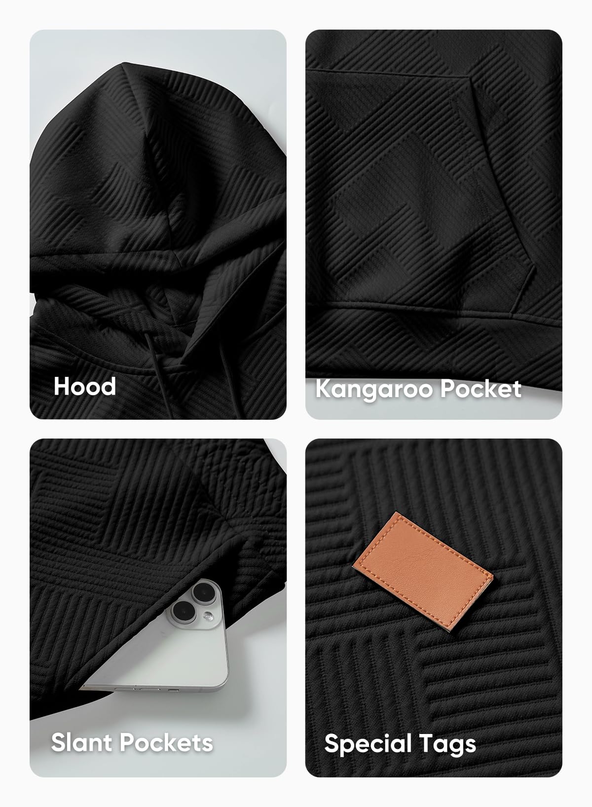 JMIERR Sweatsuits for Men Set 2 Piece Airport Outfits Jacquard Sweatsuits Long Sleeve Hoodie Sweatshirt & Joggers Sweatpants, Fall Tracksuit Matching Lounge Sets, Large, Black