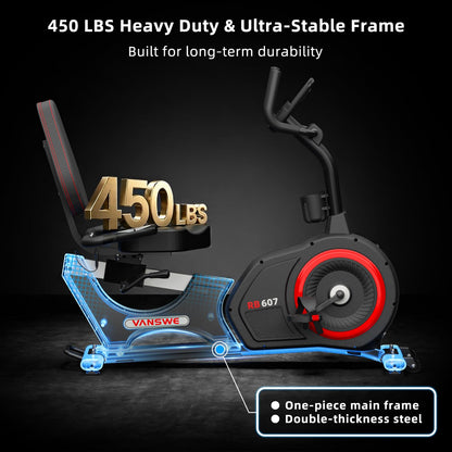 VANSWE Recumbent Exercise Bike for Seniors, Recumbent Stationary Bikes for Home with 450 LBS Weight Capacity, Backlit Monitor with 19 Built-In Programs, Bluetooth App Connectivity and 16-Level Electronically Controlled Magnetic Resistance