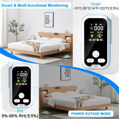 6 in1 Carbon Monoxide Detector Combo with HD Screen Monoxide Alarm, Detects CO, Natural Gas, Smoke, Temperature, and Humidity for Home, Apartment, Hotel, Camping RV Safety Gifts Idea