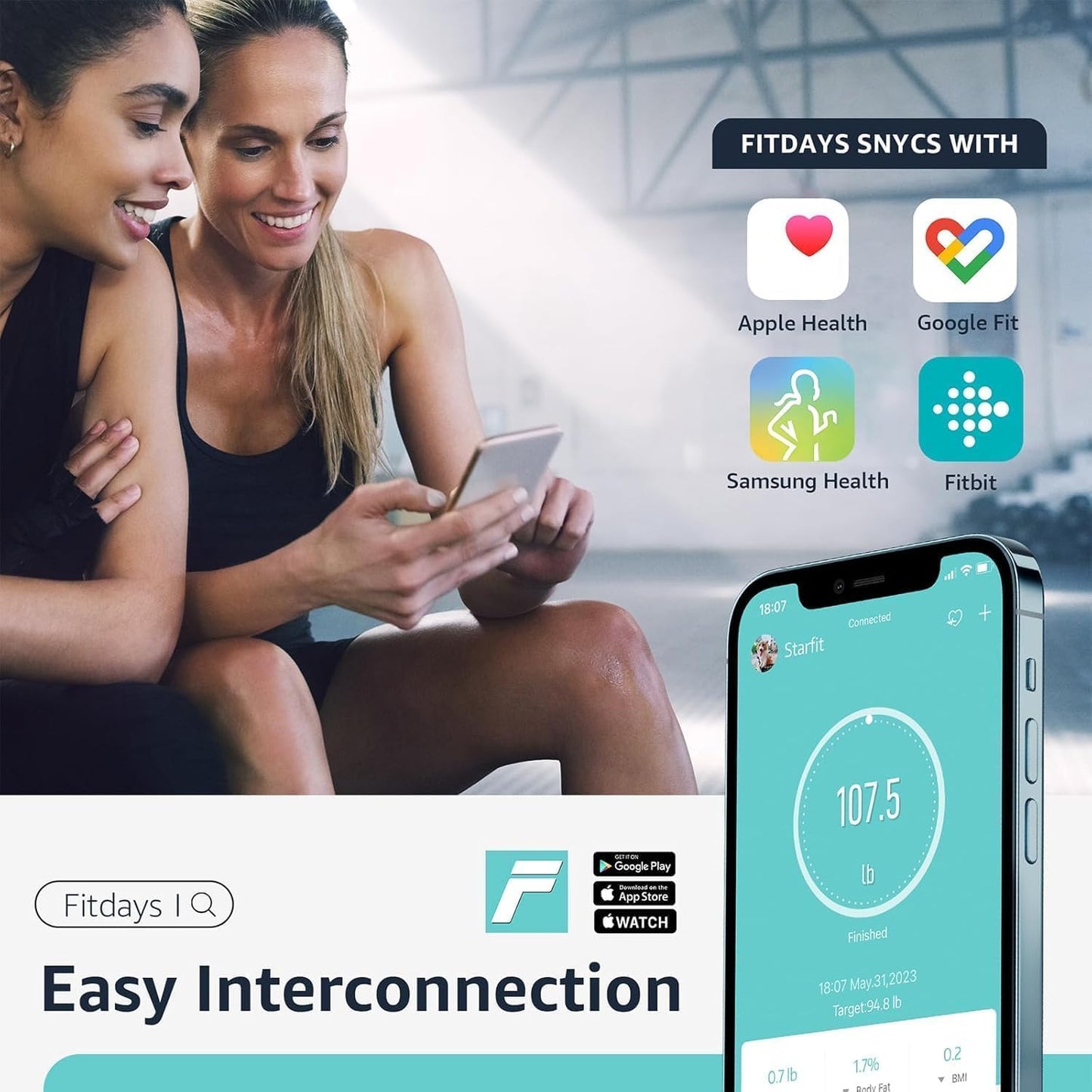 Posture Scale for Body Weight, Digital Bathroom Smart Scale, 13 Body Composition Analyzer Sync Weight Scale BMI Health Monitor Sync Apps 400lbs - Black