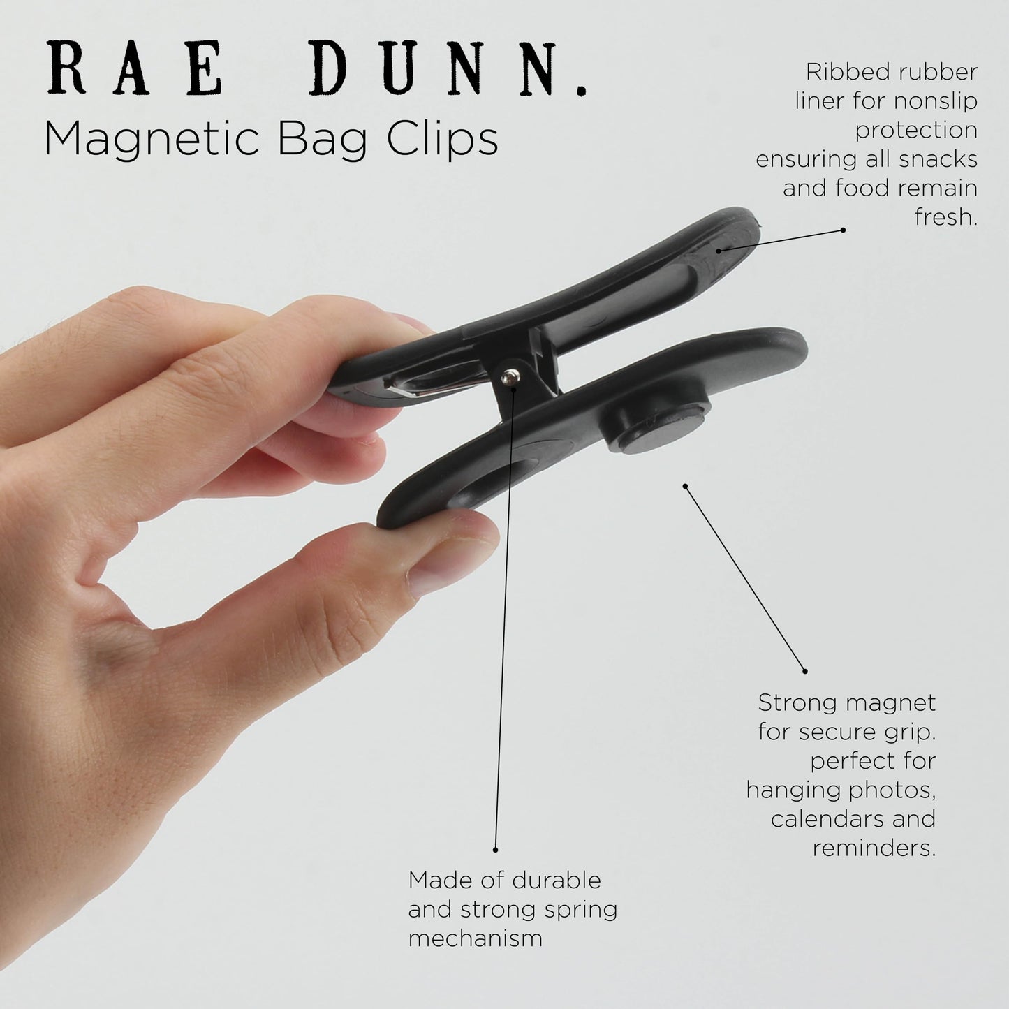 Rae Dunn Bag Clips with Magnet - Chip Clips, Food Storage with Air Tight Seal Grip for Bread, Snack and Food Bags, Pack of 20, Black and White