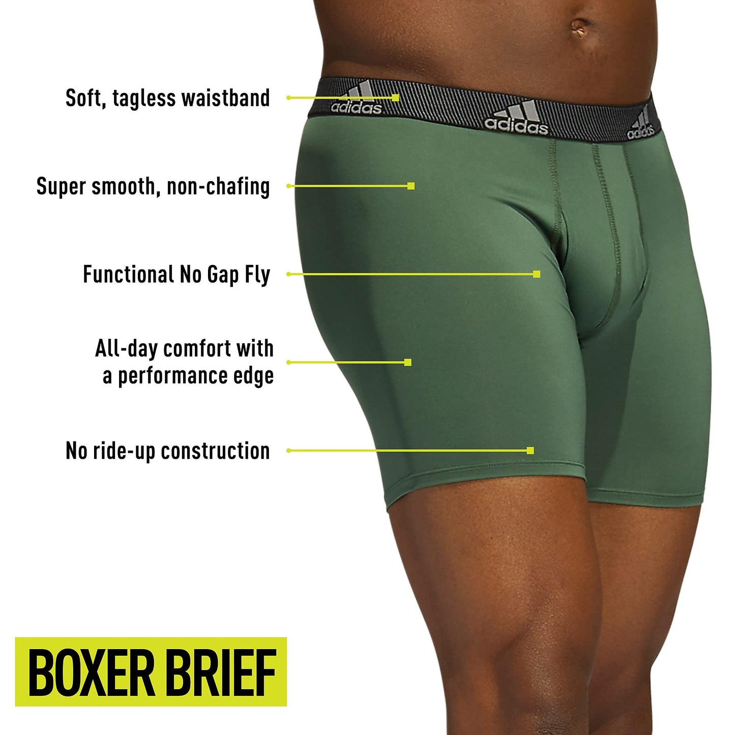 adidas Microfiber, Performance Boxer Briefs Underwear Pack for Men, Green Oxide/Grey/Pulse Blue/P, Small