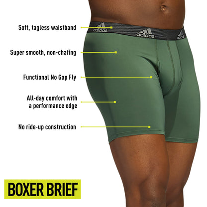 adidas Microfiber, Performance Boxer Briefs Underwear Pack for Men, Green Oxide/Grey/Pulse Blue/P, Small