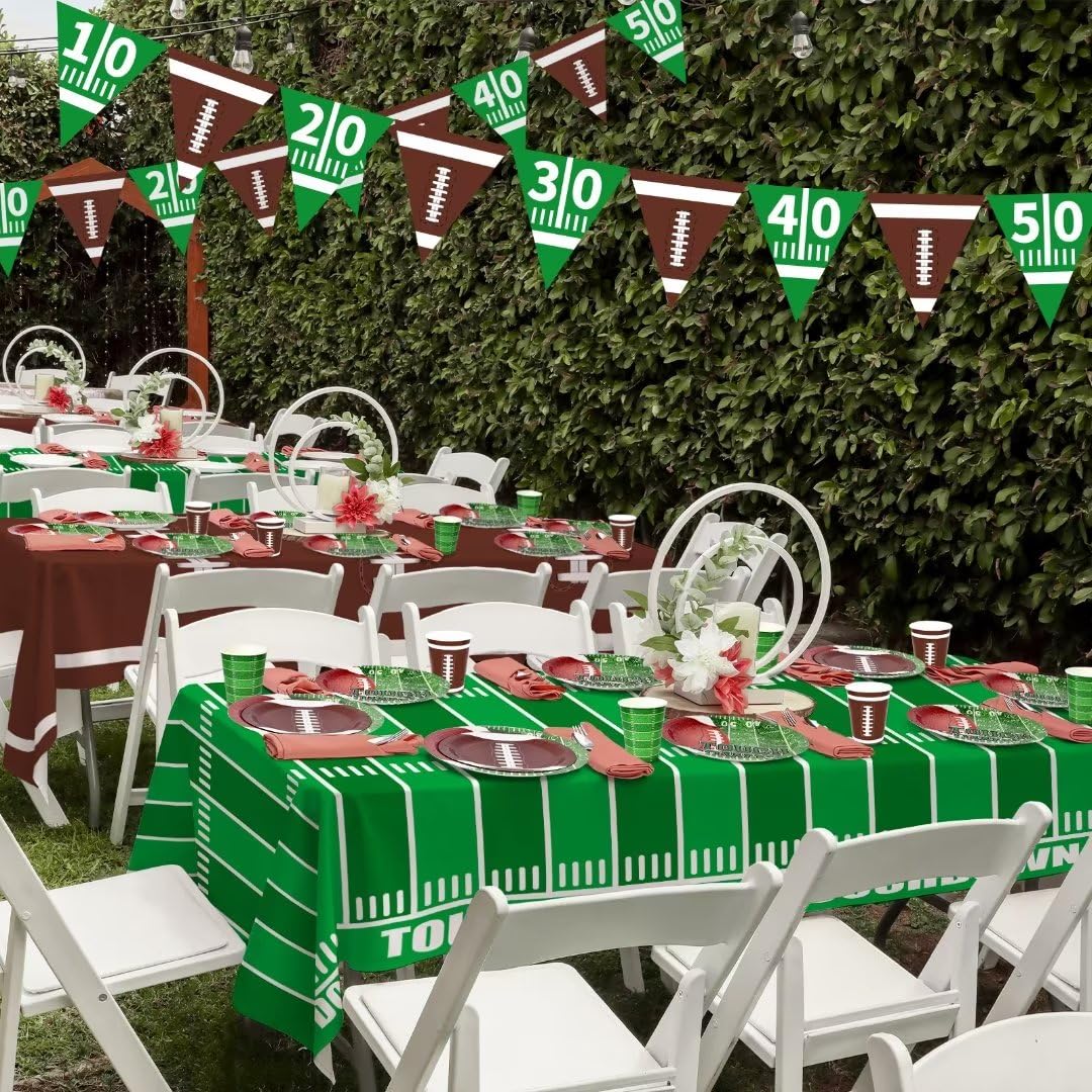 Gatherfun Football Party Supplies Kit Serve 24,Includes Dinner Plates, Dessert Napkins, Cups,Banner and Touchdown Tablecloth for Birthday Gameday Tailgate Decorations, Green (2023053002)