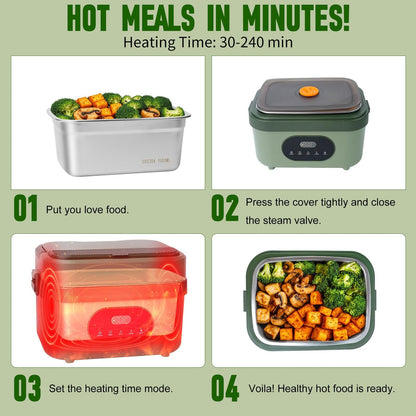 MDHAND Heated Lunch Box - Cordless Electric Lunch Box for Adults, 18000mAh Battery Powered Self Heating Food Warmer for Office Work Car Travel Outdoors, Scheduled Heating & 1.5L Stainless Container