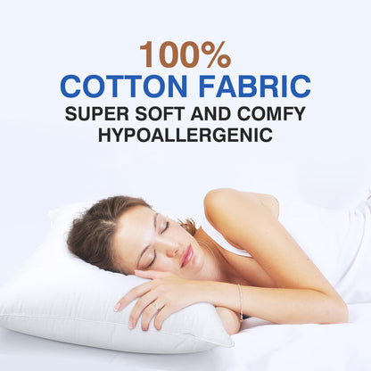 zibroges Goose Feather Pillow Queen Size Pack of 2 - Hotel Down Bed Pillows for Sleeping, Soft 600 Thread Count Cotton Cover, Fluffy Support Surround Fill Polyester for Back, Stomach, Side Sleepers