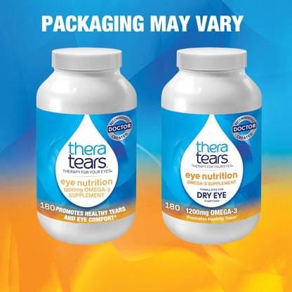 TheraTears 1200mg Omega 3 Supplement for Eye Nutrition, Organic Flaxseed Triglyceride Fish Oil and Vitamin E, 180 Count