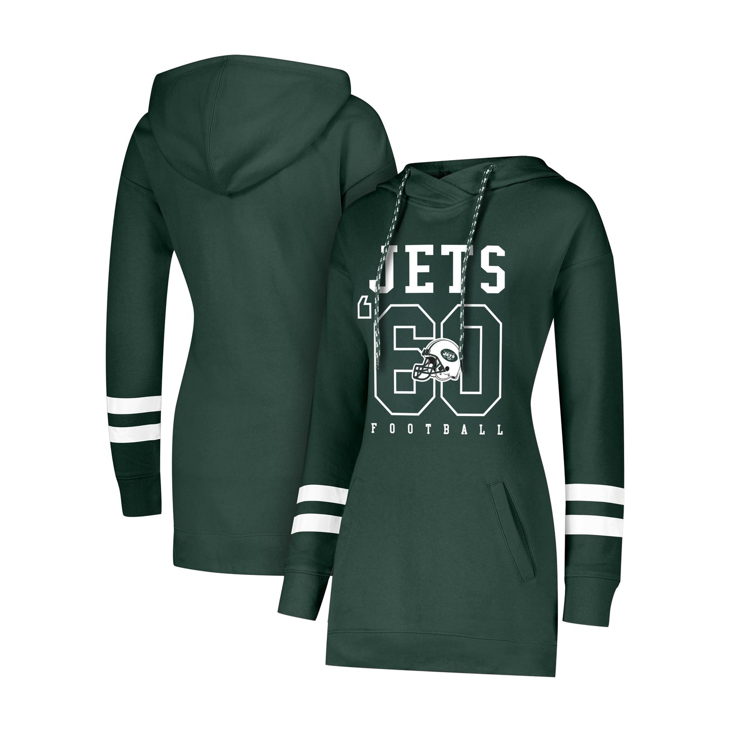 Ultra Game NFL New York Jets Womenss Tunic Hoodie Pullover Sweatshirt Terry, Team Color, Large