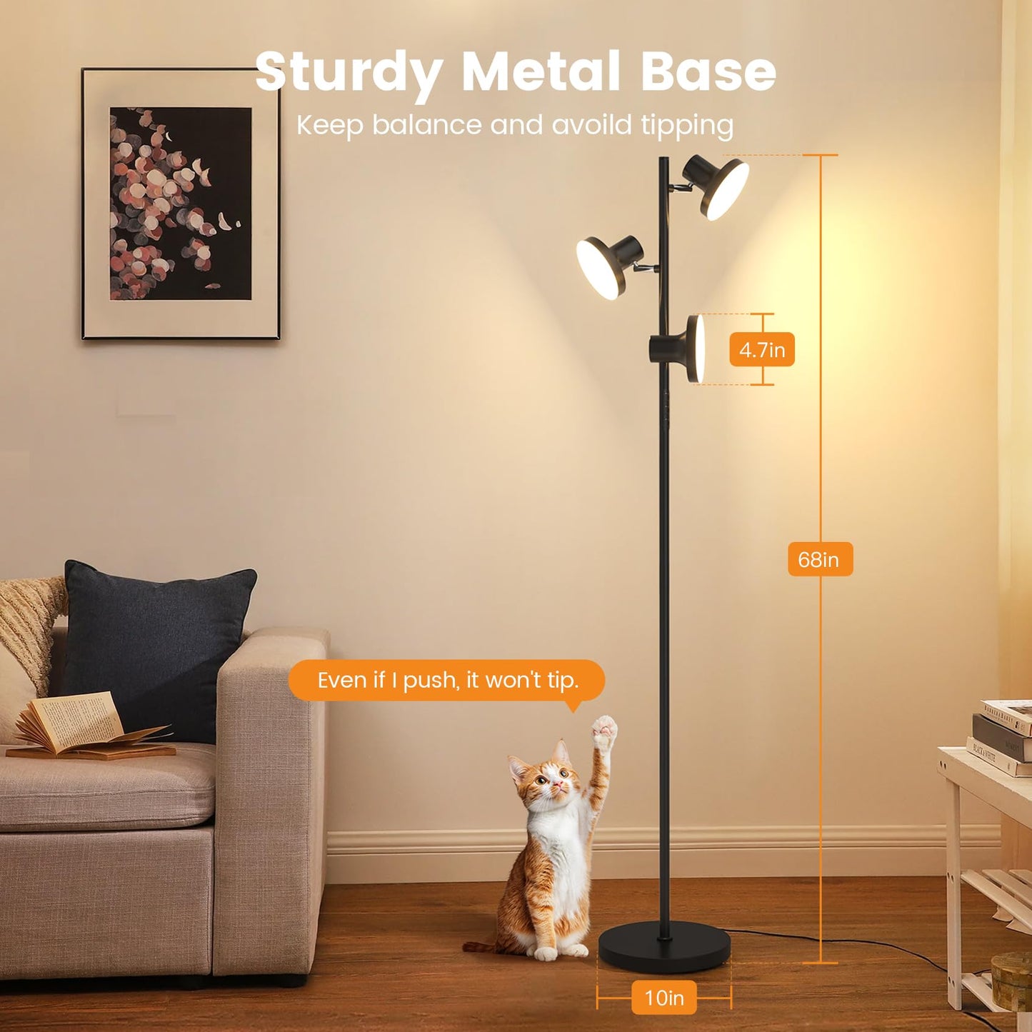 SIBRILLE 36W LED Tree Floor Lamp, Modern Dimmable Standing Lamp with Remote & Touch Control, 4 Color Temperatures, 3 Rotatable LED Light Floor Lamps for Living Room, Bedroom, Office