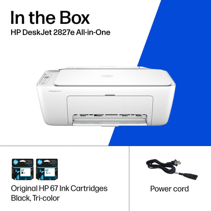 HP DeskJet 2827e Wireless All-in-One Color Inkjet Printer, Scanner, Copier, Best-for-Home, 3 Month Instant Ink Trial Included, AI-Enabled (6W7F5A)