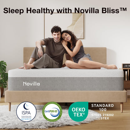 Novilla Queen Size Mattress, 12 Inch Gel Memory Foam Mattress for Cool Night & Pressure Relief, Medium Plush Feel with Motion Isolating, Bliss