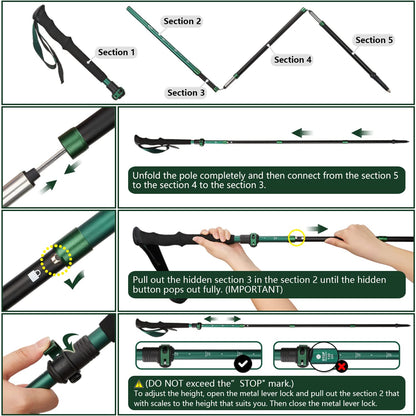TheFitLife Collapsible Trekking Poles for Hiking – Lightweight Folding Walking Sticks for Men and Women with Extra-Long Foam Handle and Metal Flip Lock (Green, 100-120cm for 4'11''-5'7'' Height)