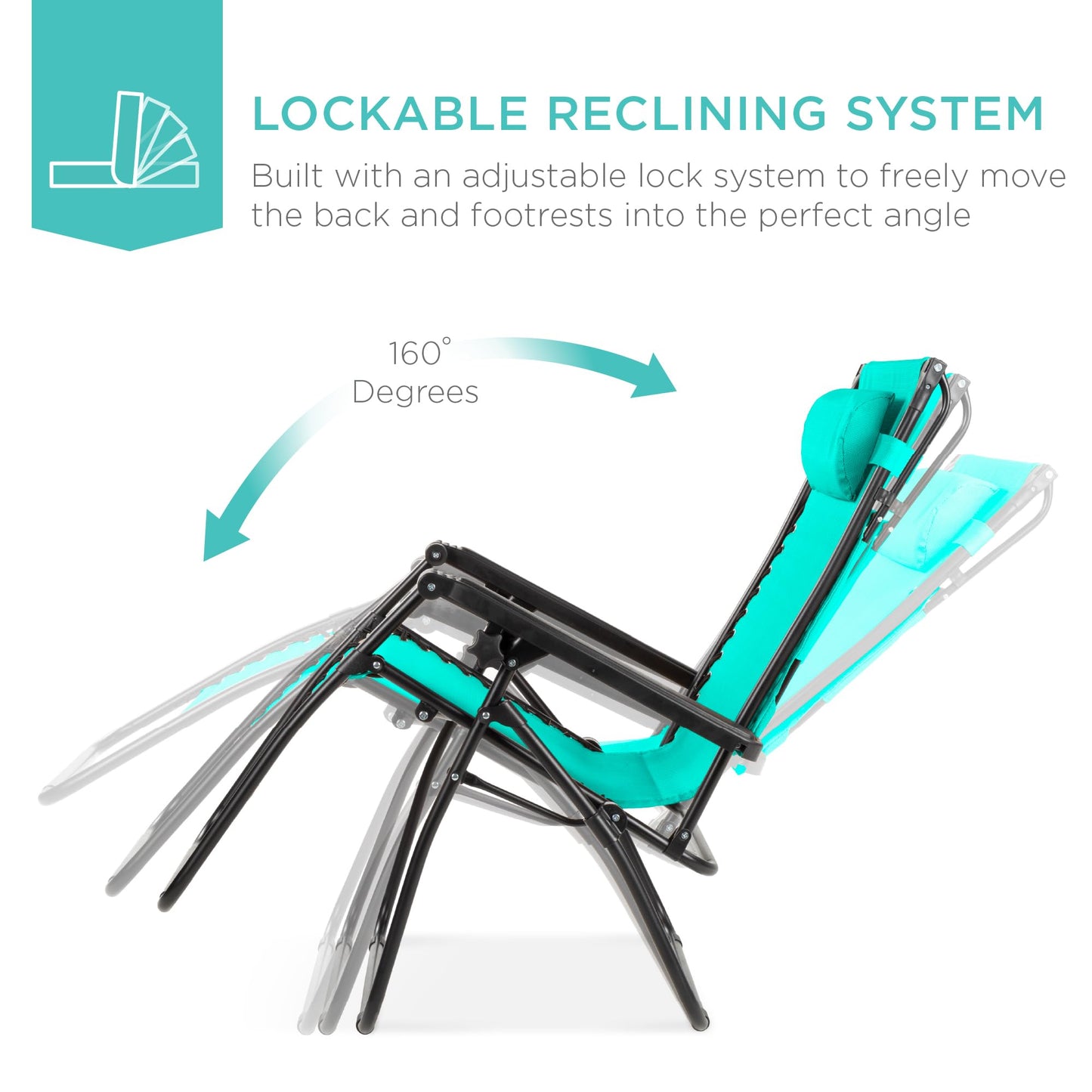 Best Choice Products Folding Zero Gravity Outdoor Recliner Patio Lounge Chair w/Adjustable Canopy Shade, Headrest, Side Accessory Tray, Textilene Mesh - Mint