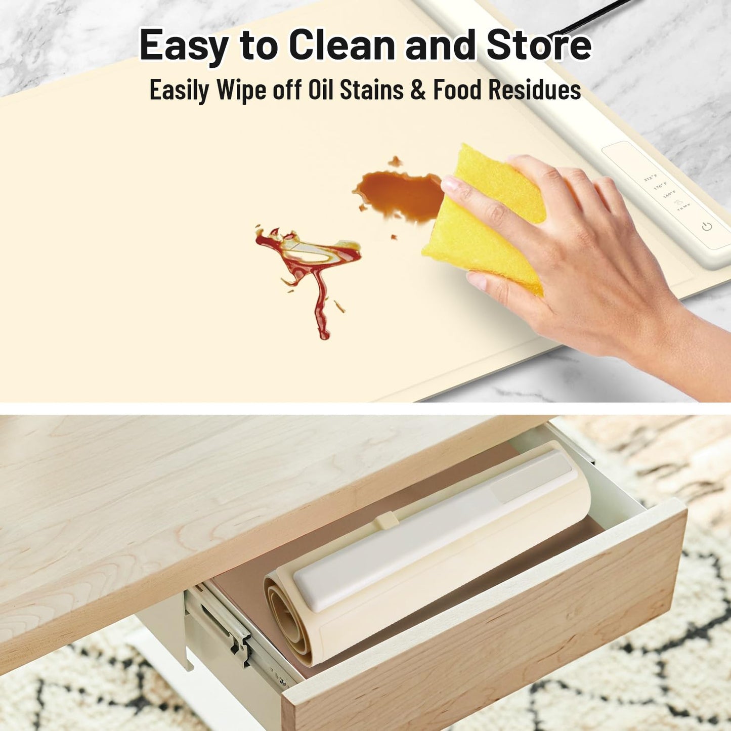 OPYAAON Food Warming Mat Electric Warming Tray: Adjustable Silicone Heating Pad with 3 Temp Settings.Portable Roll Up Hot Plate for Buffets Party Gatherings Kitchen Warmer Countertop Holiday (Cream)