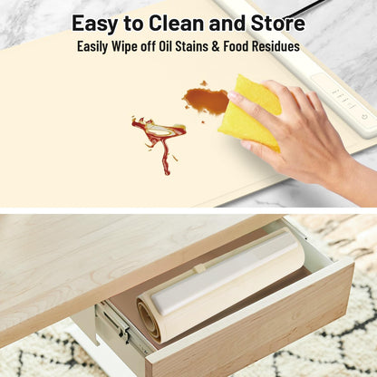 OPYAAON Food Warming Mat Electric Warming Tray: Adjustable Silicone Heating Pad with 3 Temp Settings.Portable Roll Up Hot Plate for Buffets Party Gatherings Kitchen Warmer Countertop Holiday (Cream)