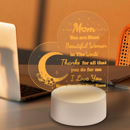 RSUARSUA Gifts for Mom from Daughter Son - Mom Birthday Gifts Acrylic 3D Text Night Light, Mom Gifts for Christmas, Mother's Day, Birthday, Thanksgiving