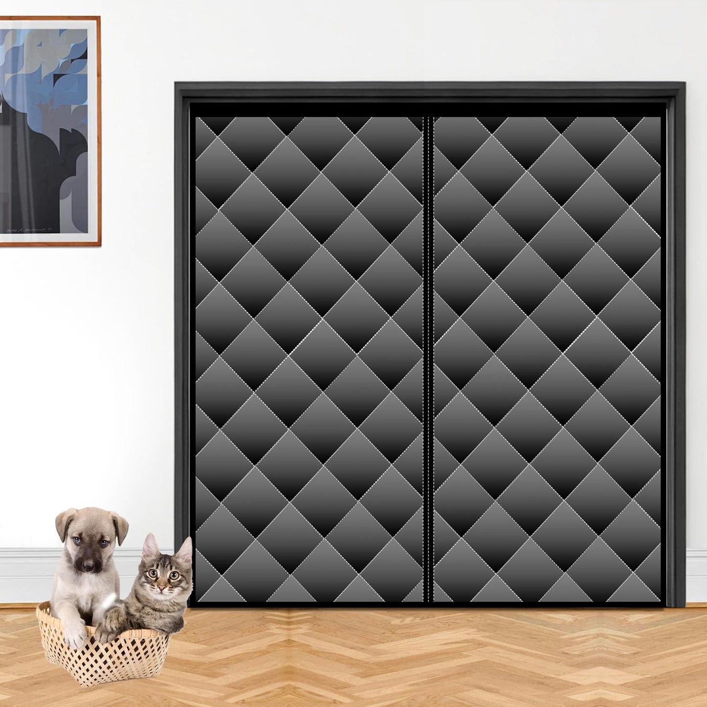 Magnetic Thermal Insulated Door Screen, Sunmoxia Upgraded Oxford Cloth with Thicken Polyester Fiberfill Door Curtain, Weatherproof Insulation Cover Blanket for Winter, Fits Door up to 72" x 80"