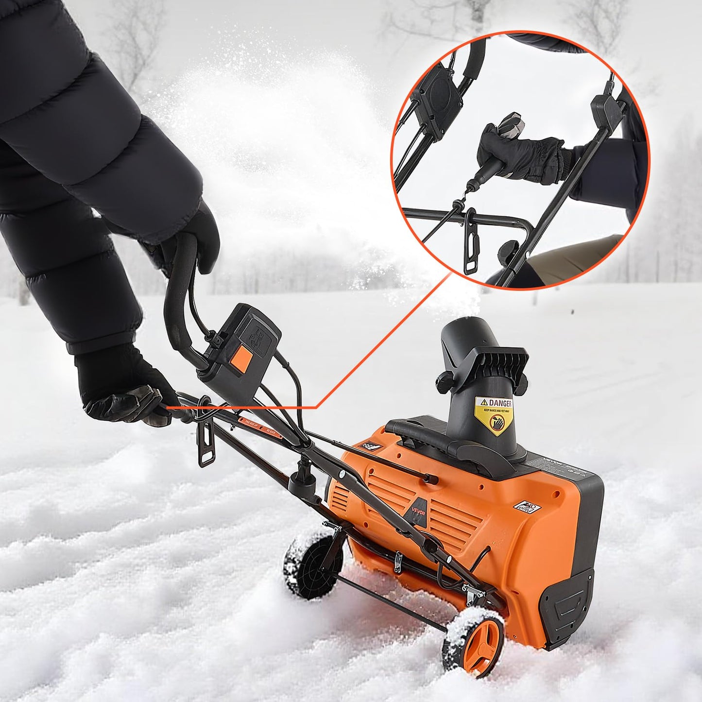 VEVOR Electric Snow Blower, 20 inch 15A Corded Snow Thrower with Dual LED Headlights & 180° Rotating Chute, 25FT Throwing Distance, 12" Depth Clearing, Walk-Behind Snowblower for Driveway Sidewalk